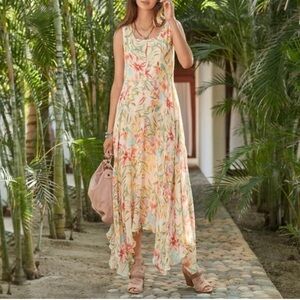 Sundance Botanical Sleeveless Asymmetrical Hem Floral Maxi Dress in size 8